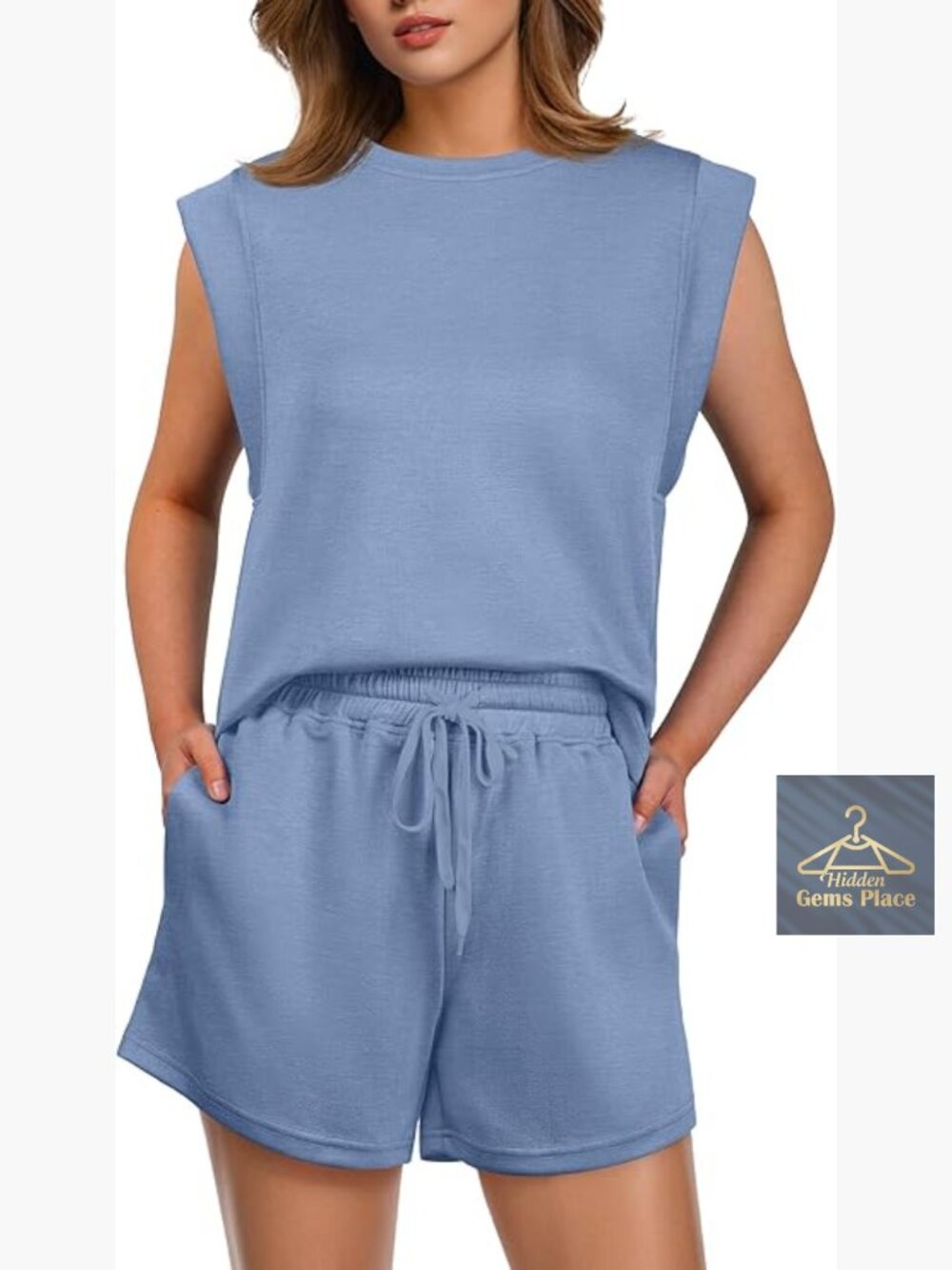 Medium Summer 2-Piece Set with Cap Sleeve Top and Pocket Shorts